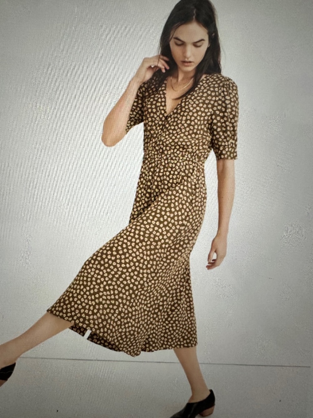 Madewell Button-cuff Midi Dress In Woodland Flowers.